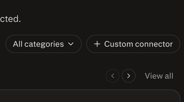 Perplexity custom connector button next to All categories